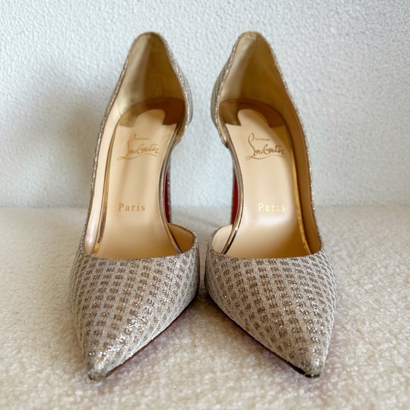 Christian Louboutin Iriza 100 Metallic Nude D’Orsay Pointed Toe Heels Size EU 40 - Picture 6 of 12